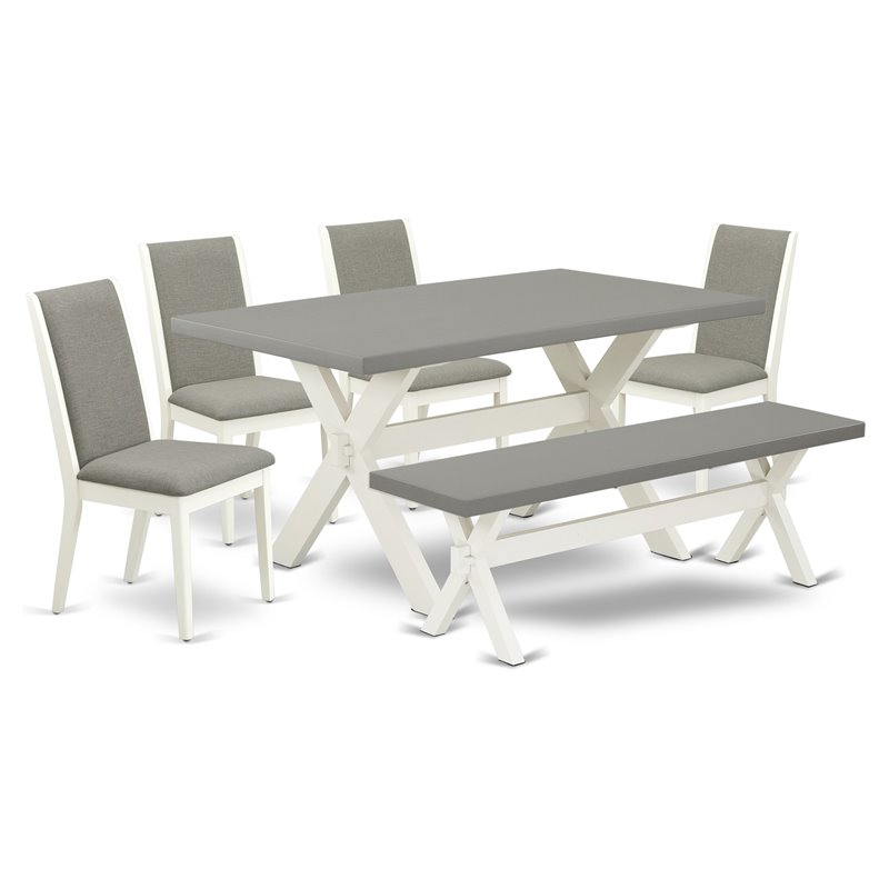 East West Furniture X-Style 6-piece Wood Dining Set in White/Shitake/Cement