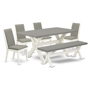 East West Furniture X-Style 6-piece Wood Dining Set in White/Shitake/Cement