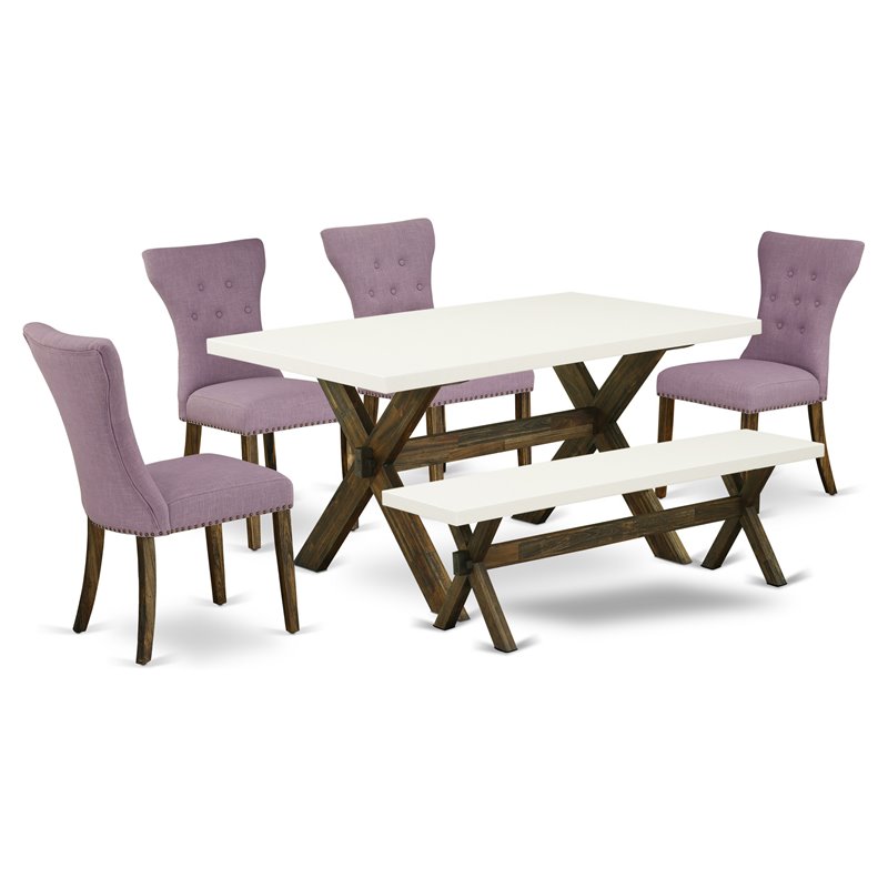 East West Furniture X-Style 6-piece Wood Kitchen Set in Jacobean Brown