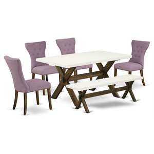 East West Furniture X-Style 6-piece Wood Kitchen Set in Jacobean Brown