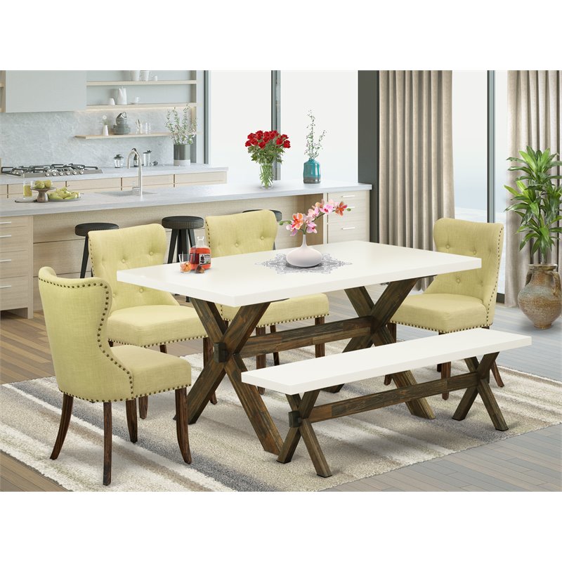East West Furniture X-Style 6-piece Wood Kitchen Table Set in Jacobean Brown