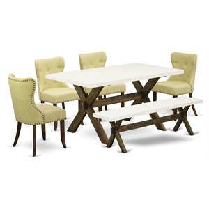 East West Furniture X-Style 6-piece Wood Kitchen Table Set in Jacobean Brown