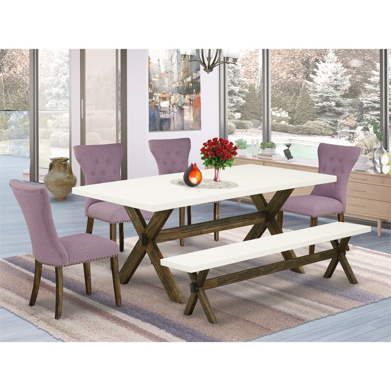 East West Furniture X-Style 6-piece Wood Dining Room Set in Jacobean Brown