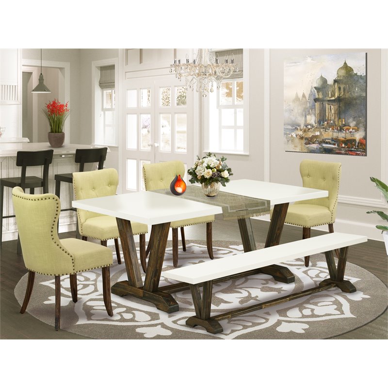 East West Furniture X-Style 6-piece Wood Dining Table Set in Jacobean Brown