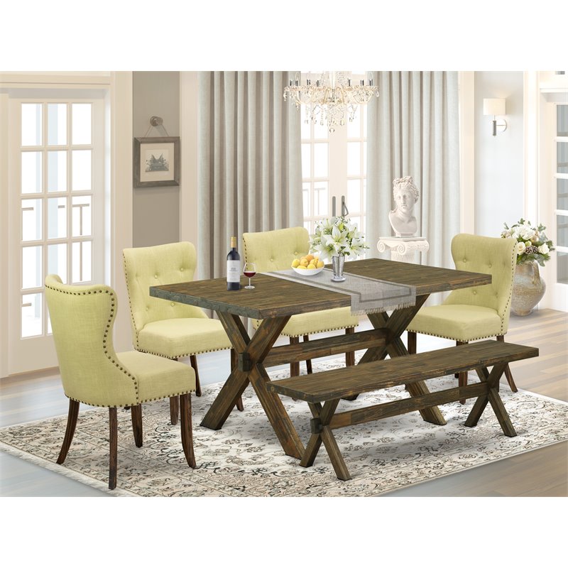 East West Furniture X-Style 6-piece Wood Dinette Set in Jacobean Brown