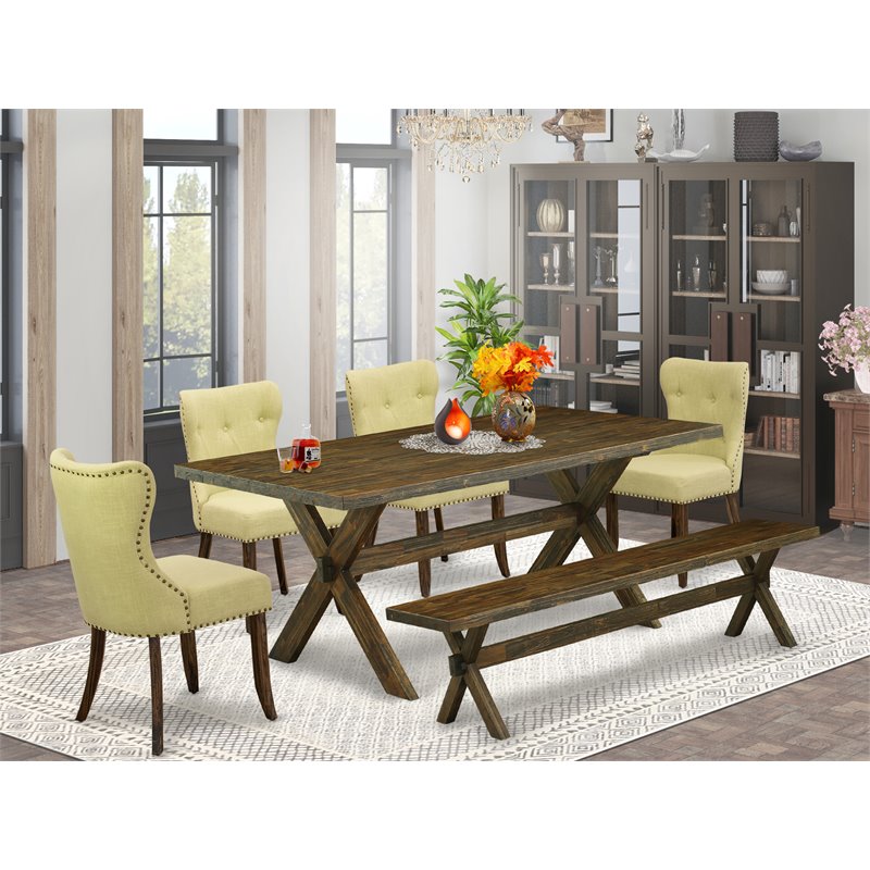 East West Furniture X-Style 6-piece Wood Dining Room Table Set in Jacobean Brown