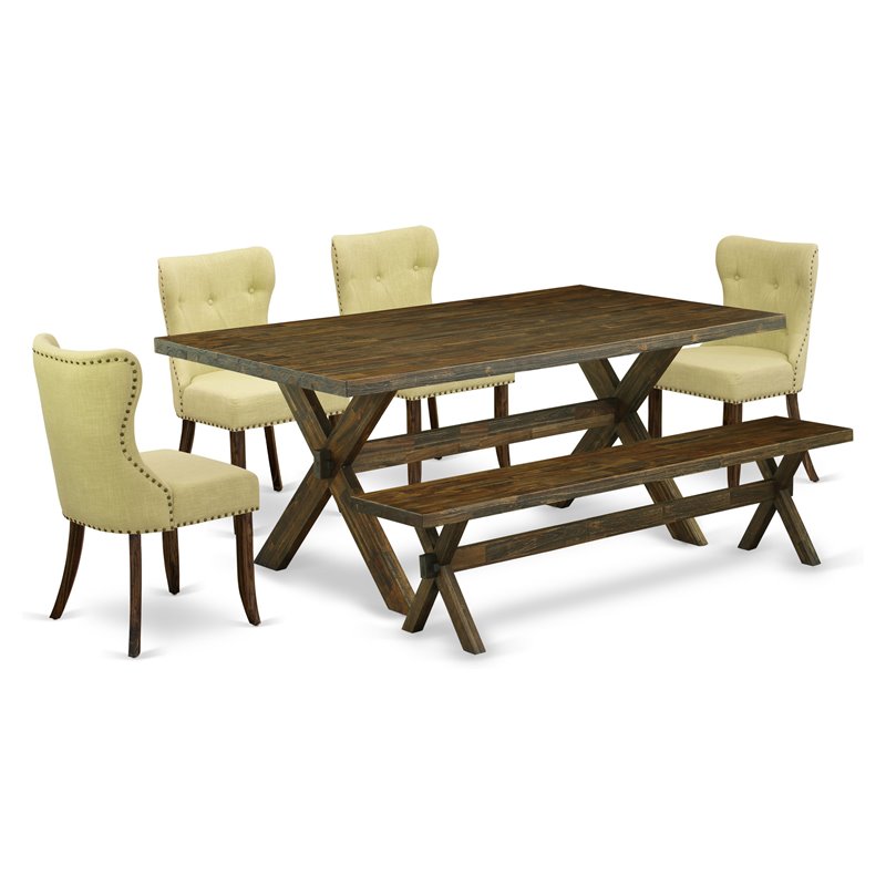 East West Furniture X-Style 6-piece Wood Dining Room Table Set in Jacobean Brown