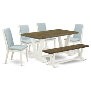 East West Furniture V-Style 6-piece Wood Dining Set in Jacobean Brown/Blue