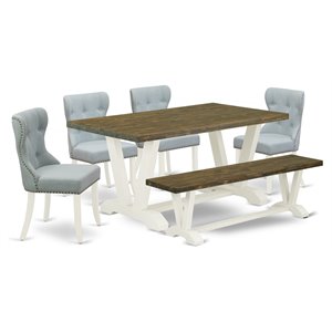 East West Furniture V-Style 6-piece Wood Dining Room Table Set in Linen White