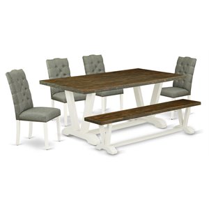 East West Furniture V-Style 6-piece Wood Kitchen Set in Jacobean/Black