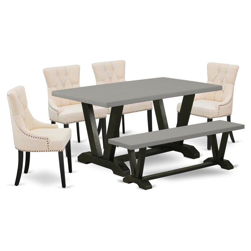 East West Furniture V-Style 6-piece Wood Dining Set in Black/Cement/Light Beige