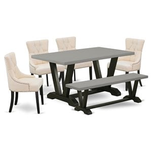 East West Furniture V-Style 6-piece Wood Dining Set in Black/Cement/Light Beige