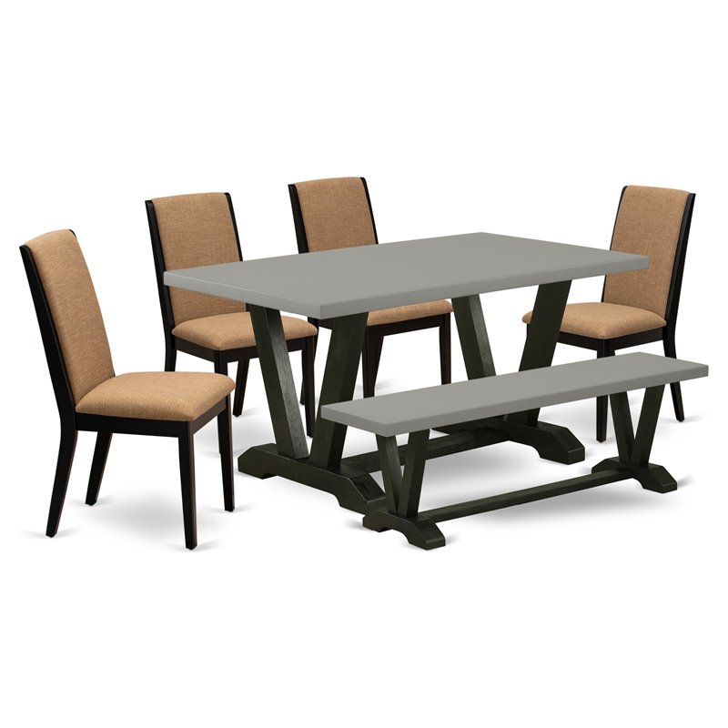 East West Furniture V-Style 6-piece Wood Dining Set in Black/Light Sable/Cement