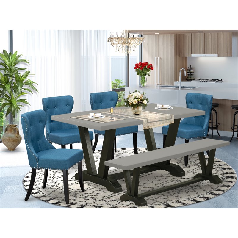 East West Furniture V-Style 6-piece Wood Kitchen Set in Cement/Black