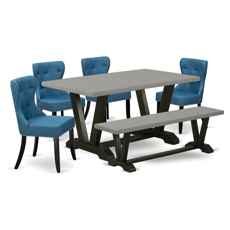 East West Furniture V-Style 6-piece Wood Kitchen Set in Cement/Black