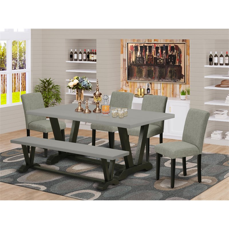 East West Furniture V-Style 6-piece Wood Dining Set in Black/Shitake