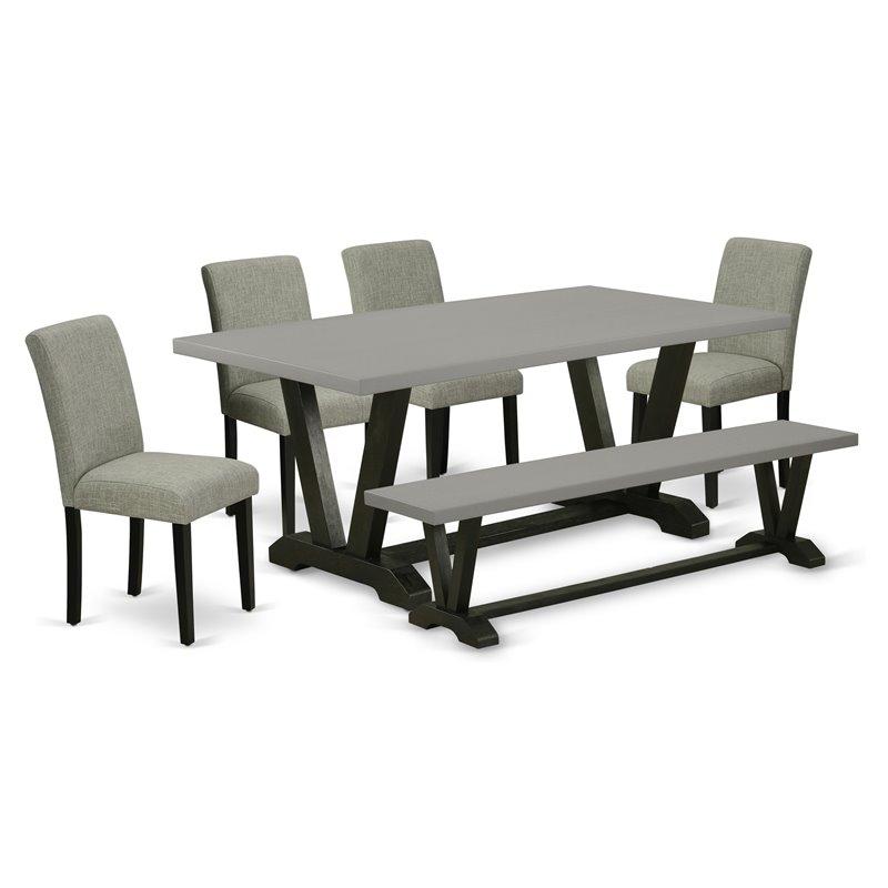 East West Furniture V-Style 6-piece Wood Dining Set in Black/Shitake