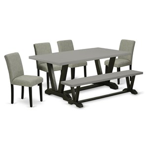 East West Furniture V-Style 6-piece Wood Dining Set in Black/Shitake