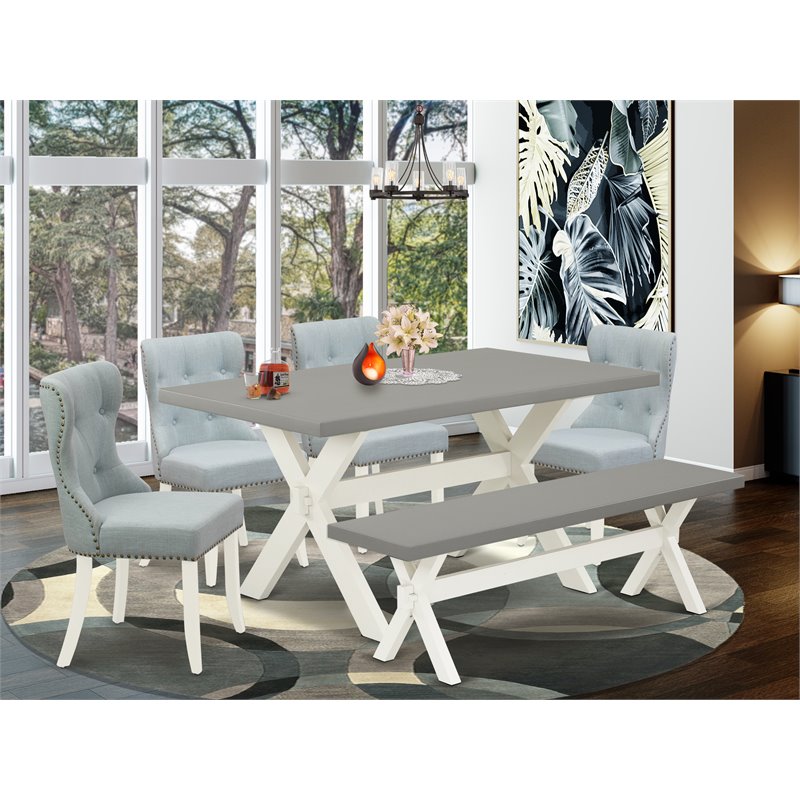 East West Furniture X-Style 6-piece Wood Dining Room Set in Linen White
