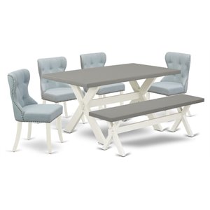 East West Furniture X-Style 6-piece Wood Dining Room Set in Linen White
