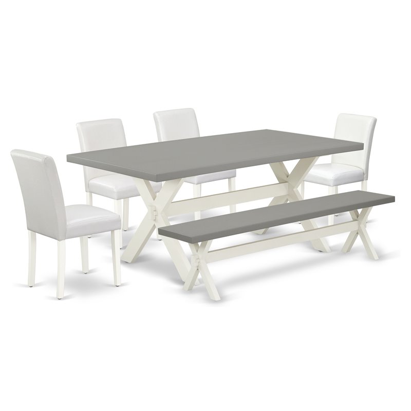 East West Furniture X-Style 6-piece Wood Dining Table Set in Linen White