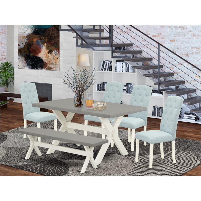 East West Furniture X-Style 6-piece Wood Dining Room Table Set in Linen White