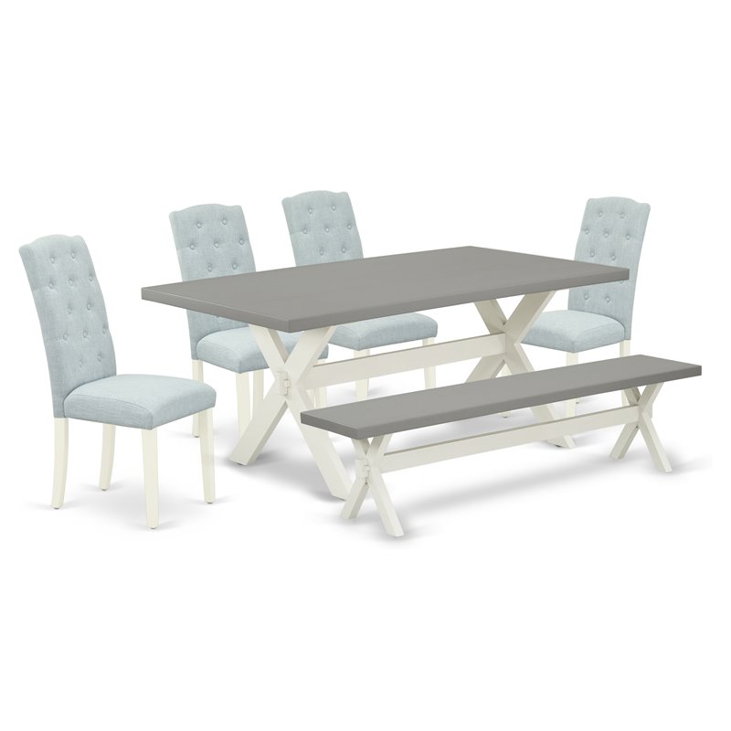 East West Furniture X-Style 6-piece Wood Dining Room Table Set in Linen White