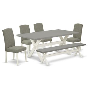 East West Furniture X-Style 6-piece Wood Dining Set in White/Dark Shitake