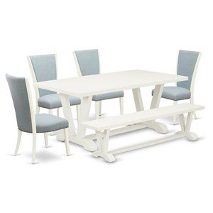 East West Furniture V-Style 6-piece Wood Dining Set with High Back in White/Blue