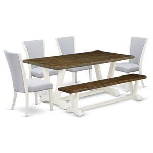 East West Furniture V-Style 6-piece Wood Kitchen Set in Linen White