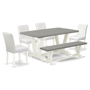 East West Furniture V-Style 6-piece Wood Dining Table Set in White/Brown