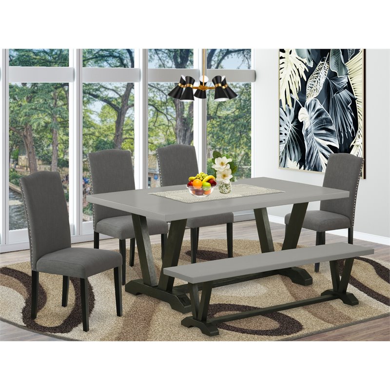 East West Furniture V-Style 6-piece Wood Dining Set in Dark Gotham Gray