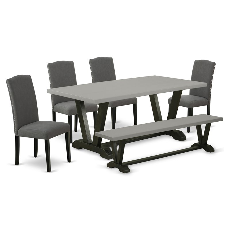 East West Furniture V-Style 6-piece Wood Dining Set in Dark Gotham Gray