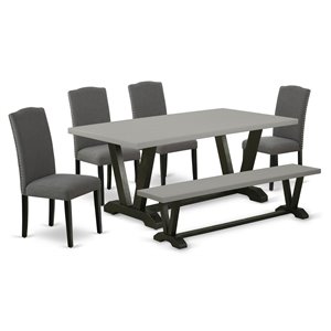 East West Furniture V-Style 6-piece Wood Dining Set in Dark Gotham Gray