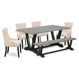 East West Furniture V-Style 6-piece Wood Dining Set with Fabric Chairs in Black