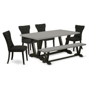 East West Furniture V-Style 6-piece Wood Dining Set with Linen Chairs in Black