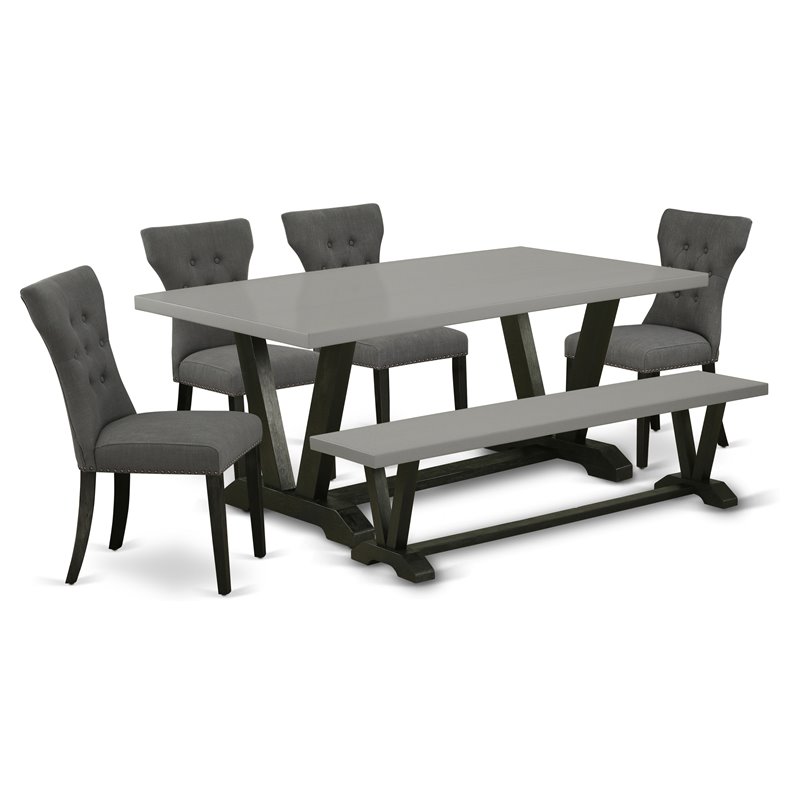 East West Furniture V-Style 6-piece Dining Table Set in Dark Gotham Gray