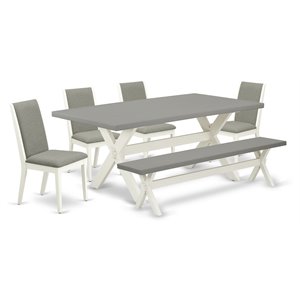 East West Furniture X-Style 6-piece Wood Dining Table Set in White