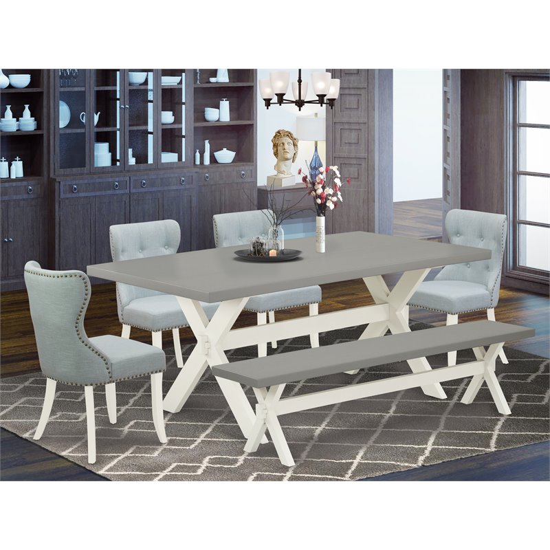 East West Furniture X-Style 6-piece Wood Dining Room Set in White