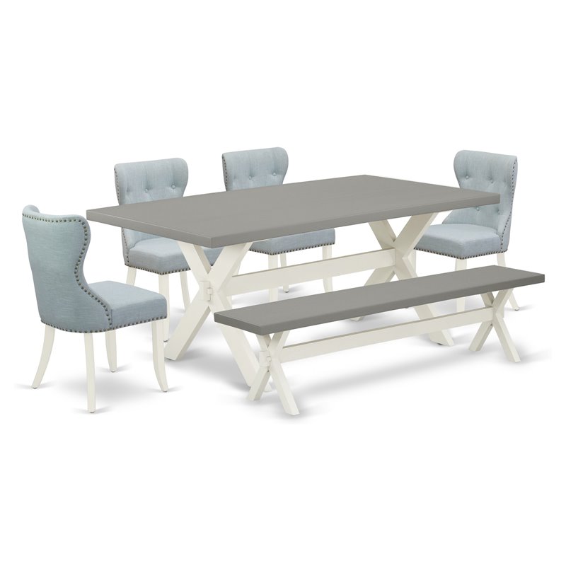 East West Furniture X-Style 6-piece Wood Dining Room Set in White