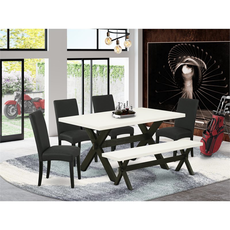 East West Furniture X-Style 6-piece Wood Dinette Set in White/Black