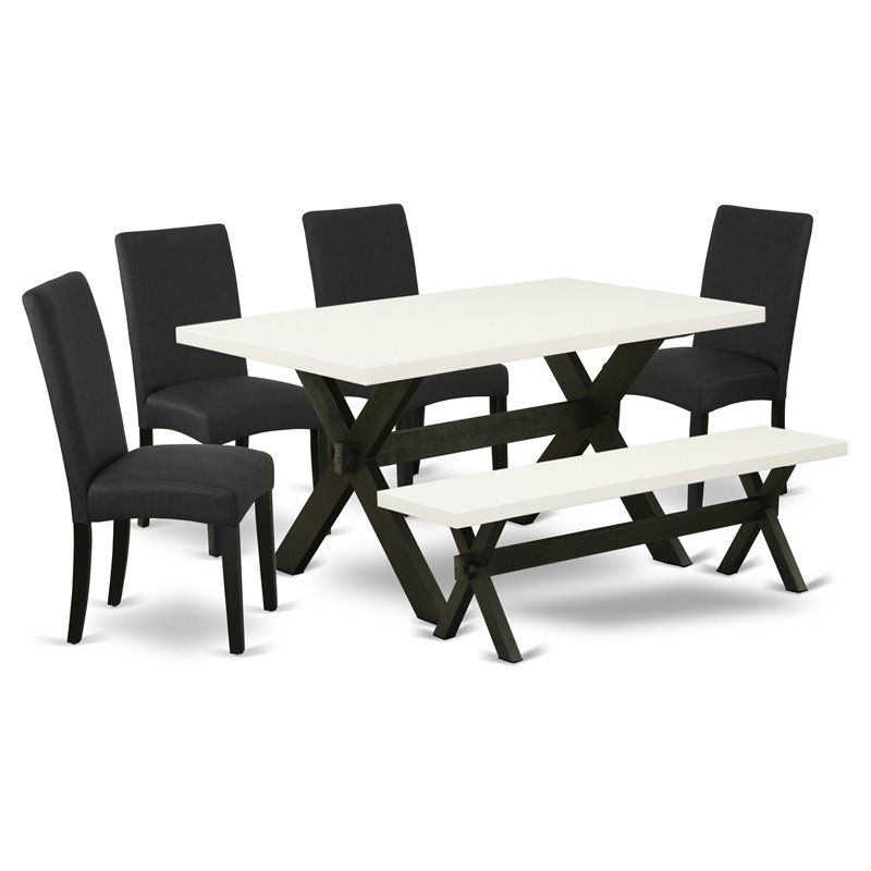 East West Furniture X-Style 6-piece Wood Dinette Set in White/Black