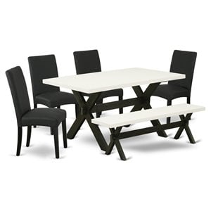 East West Furniture X-Style 6-piece Wood Dinette Set in White/Black