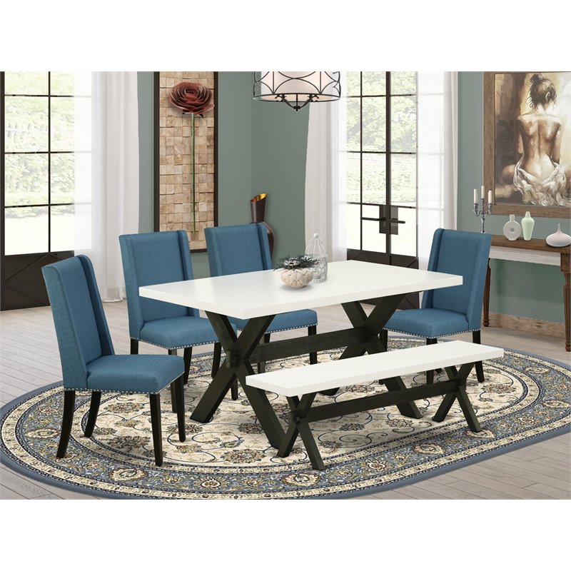 East West Furniture X-Style 6-piece Wood Dinette Set in Black