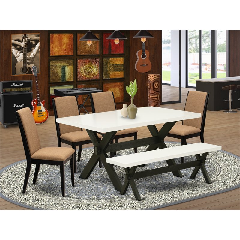 East West Furniture X-Style 6-piece Wood Dining Table Set in Black/Light Sable