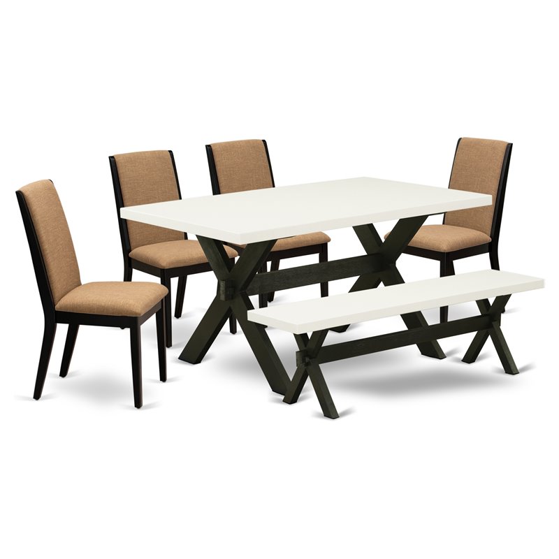 East West Furniture X-Style 6-piece Wood Dining Table Set in Black/Light Sable