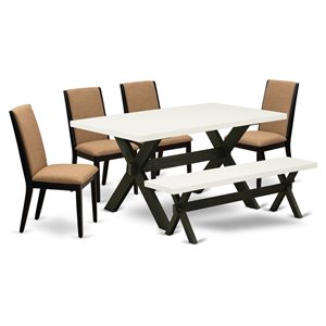 East West Furniture X-Style 6-piece Wood Dining Table Set in Black/Light Sable