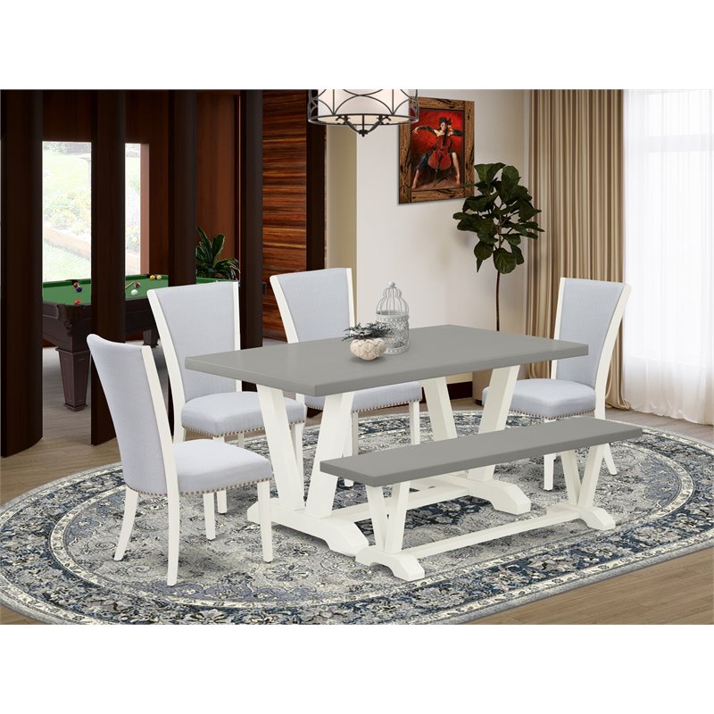 East West Furniture V-Style 6-piece Wood Dinette Table Set in Linen White