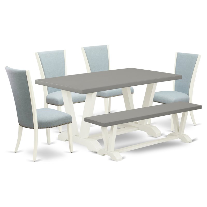 East West Furniture V-Style 6-piece Wood Dining Set in White/Blue