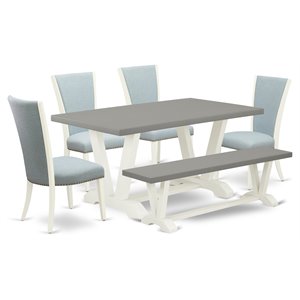 East West Furniture V-Style 6-piece Wood Dining Set in White/Blue